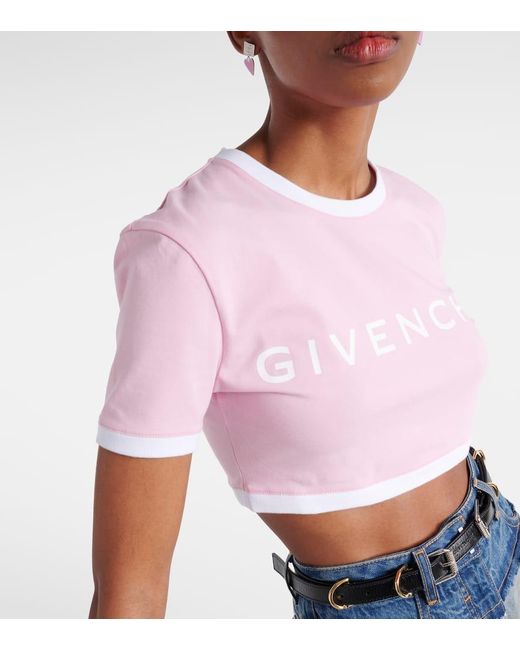 Camiseta de algodon cropped con logo Givenchy de color Pink