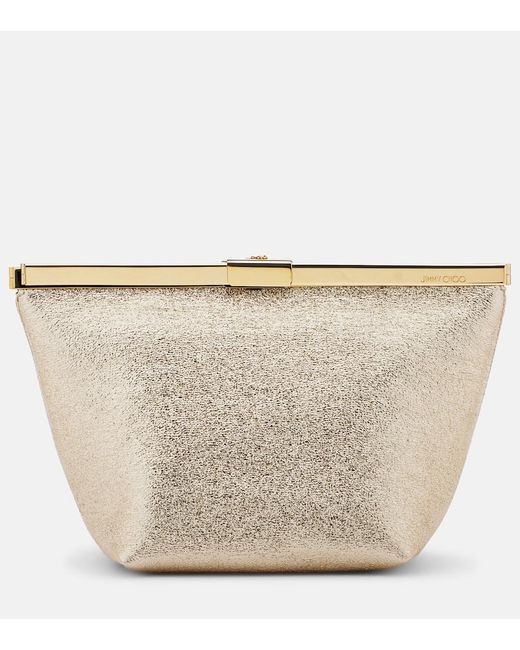 Jimmy Choo White Ganache Metallic Leather Clutch