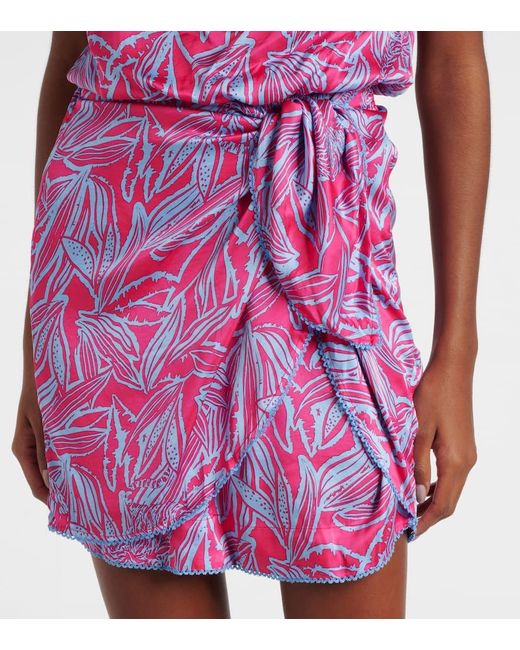 Poupette Purple Celie Printed Gathered One-Shoulder Minidress