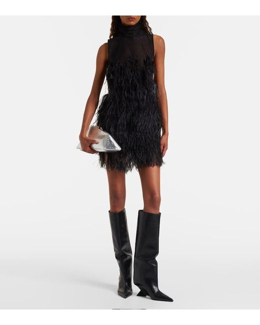 The Attico Black Besticktes Minikleid Mit Federn