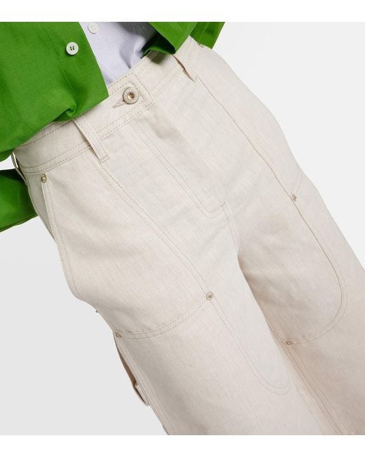 Pantaloni culottes in cotone e lino a vita alta di Loewe in White