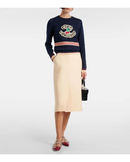 Falda Midi De Crepe Couture Valentino de color Natural