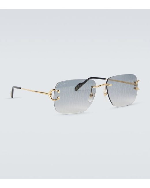Cartier Blue Monogram Rectangular Sunglasses for men