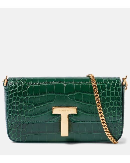 Tom Ford Green Wallis Mini Croc-Effect Leather Shoulder Bag
