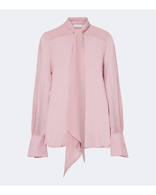 Nina Ricci Pink Tie-Neck Silk Blouse