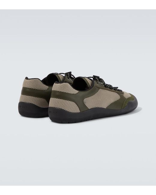 Prada Brown Speedrock Leather-Trimmed Sneakers for men