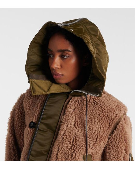 Sacai Brown Twill-Trimmed Faux Fur Jacket