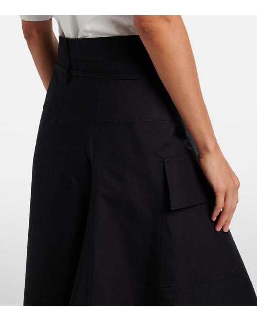 Bottega Veneta Black Asymmetric Cotton Midi Skirt