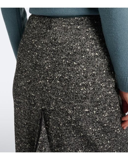 Valentino Gray Chevron Wool-Blend Boucle Pencil Skirt