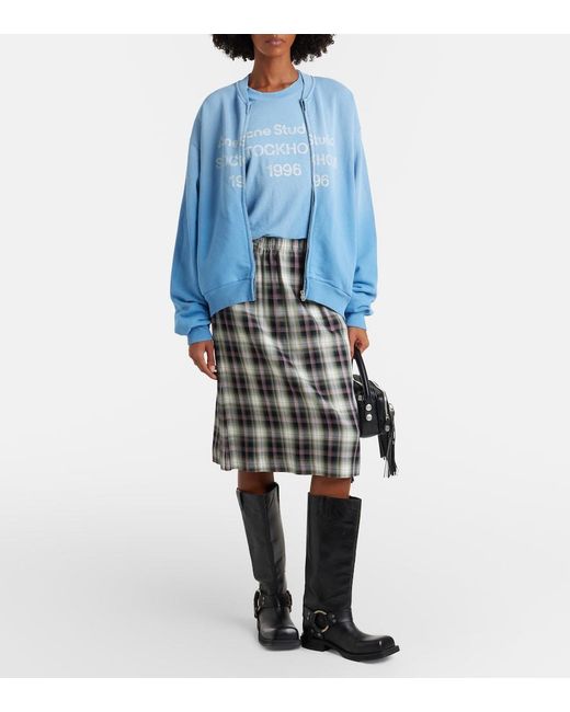 Acne Blue Oversized Cotton-Blend Zip-Up Sweatshirt
