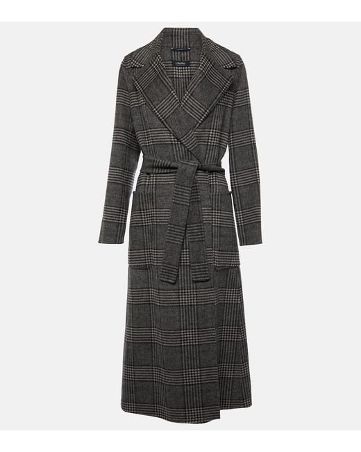 Max Mara Black Galles Checked Wool-Blend Wrap Coat