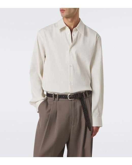 Studio Nicholson White View Striped Cotton And Linen Shirt for men