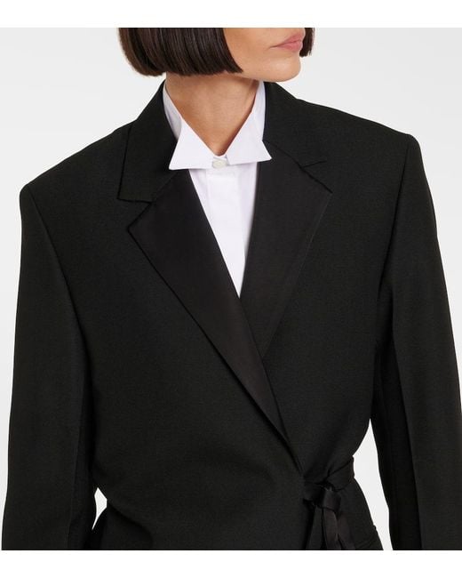 Totême  Black Satin-Trimmed Wrap Blazer