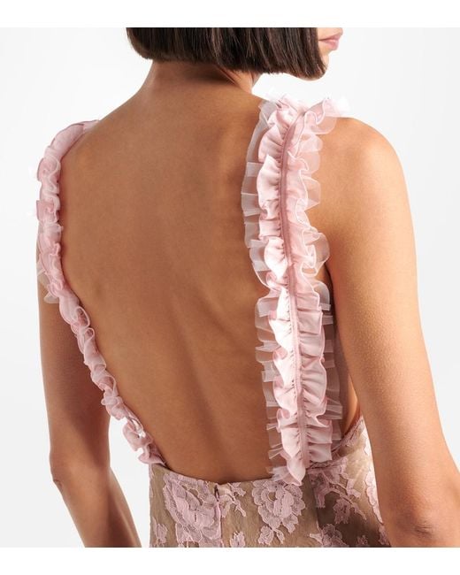 Alessandra Rich Pink Ruffled Cotton-Blend Lace Maxi Dress