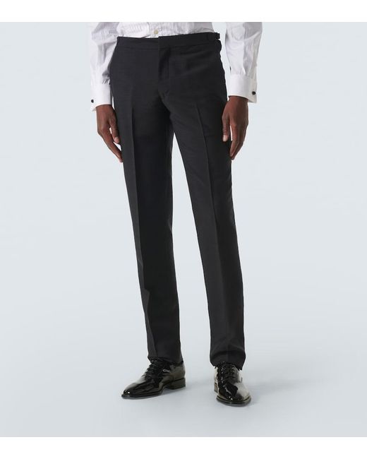 Rubinacci Blue Modluca Wool Tuxedo Pants for men