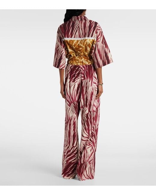 Dries Van Noten Red Printed Crepe Wide-Leg Pants