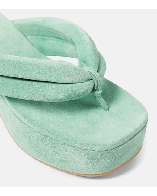 Dries Van Noten Green Suede Platform Thong Sandals