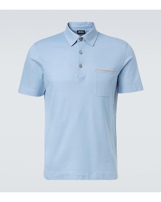 Zegna Blue Cotton Pique Polo Shirt for men