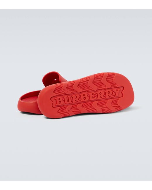 Burberry Red Ekd Rubber Clogs for men