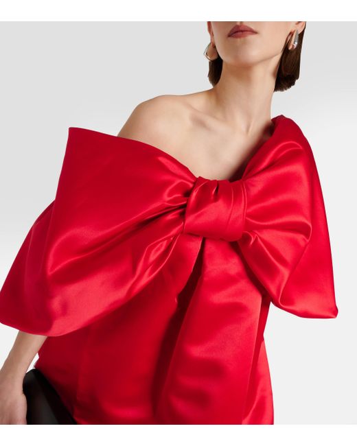 Simone Rocha Red Bow-detail Off-shoulder Satin Top
