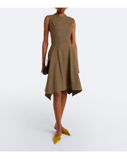 Patou Brown Asymmetric Prince Of Wales Midi Dress