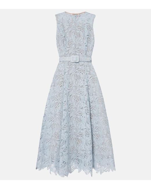 Robe Midi En Dentelle A Fleurs Oscar de la Renta en coloris Blue