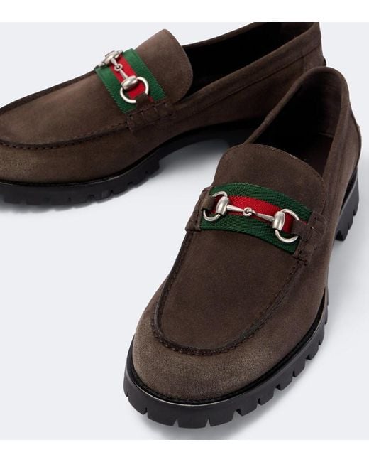 Gucci Brown Horsebit Suede Loafers for men