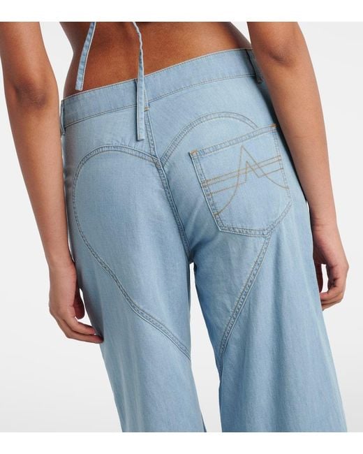 Area Blue Embellished Floral-Applique Wide-Leg Jeans