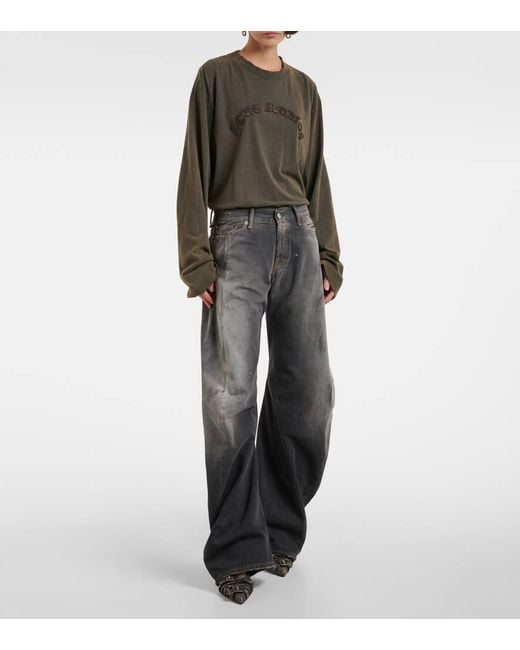 Acne Gray 2006F Distressed Low-Rise Wide-Leg Jeans