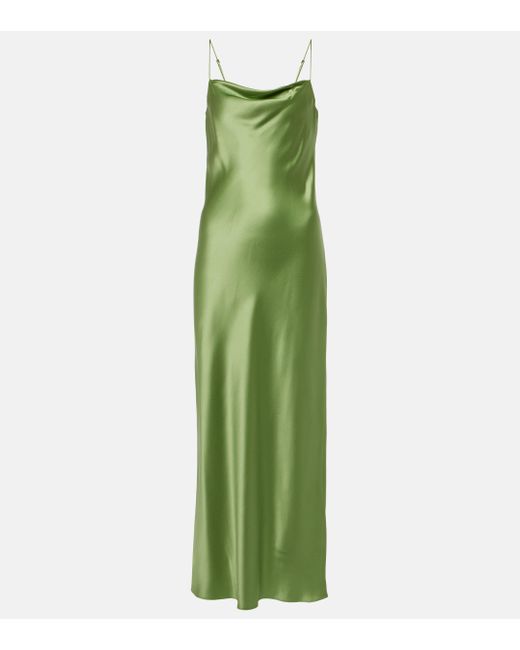 Dorothee Schumacher Green Shiny Statement Silk Charmeuse Maxi Dress