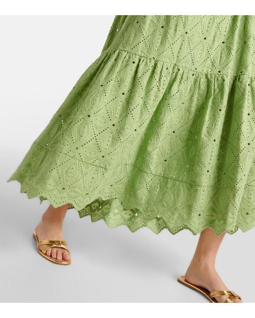 Dorothee Schumacher Green Embroidered Cotton-Blend Maxi Dress