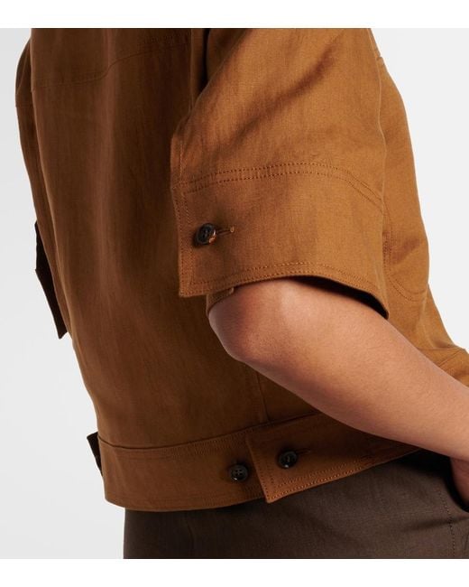 Max Mara Brown Cropped Linen Shirt