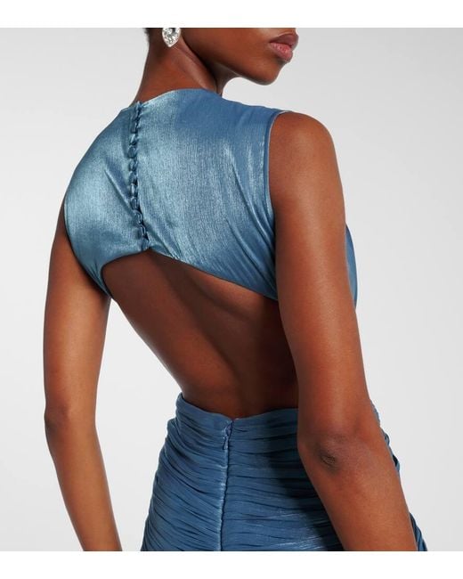 Costarellos Blue Draped Open-Back Jersey Gown