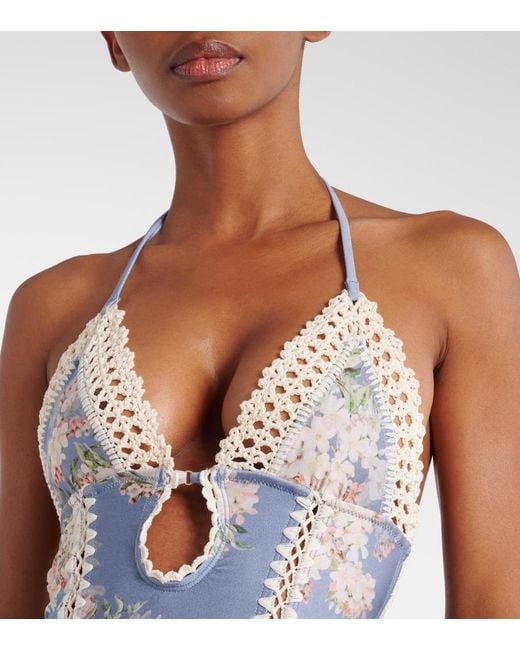 Zimmermann Blue Cascadian Crochet Keyhole Cutout Swimsuit