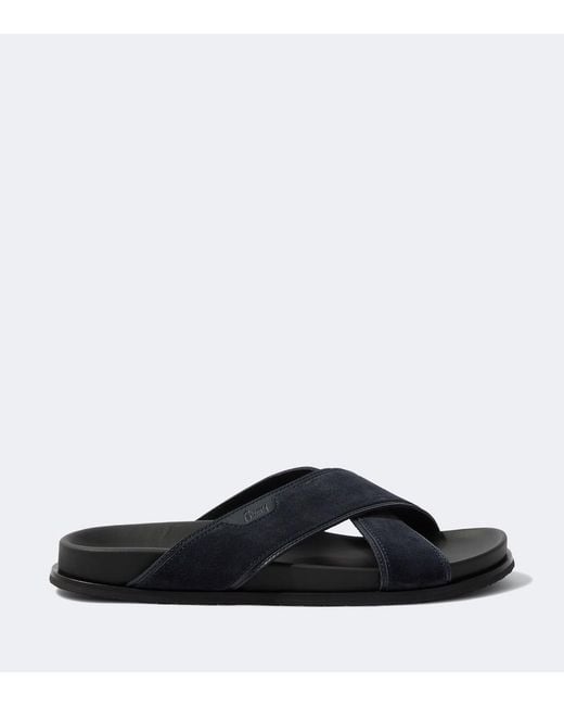 Brioni Blue Leather-Trimmed Suede Sandals for men