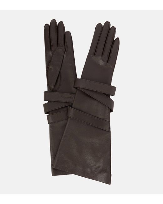 Saint Laurent Brown Aviator Leather Gloves