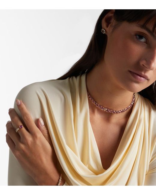 SHAY Metallic 18Kt Rose Tennis Necklace With Sapphires And Diamond