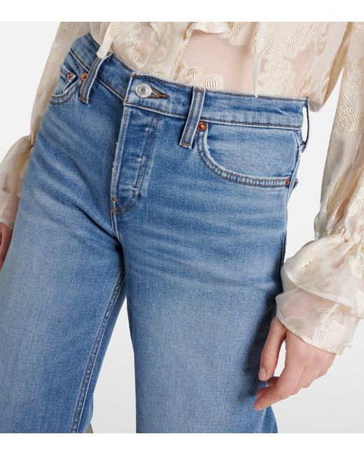 Re/done Blue Mid-Rise Wide-Leg Jeans