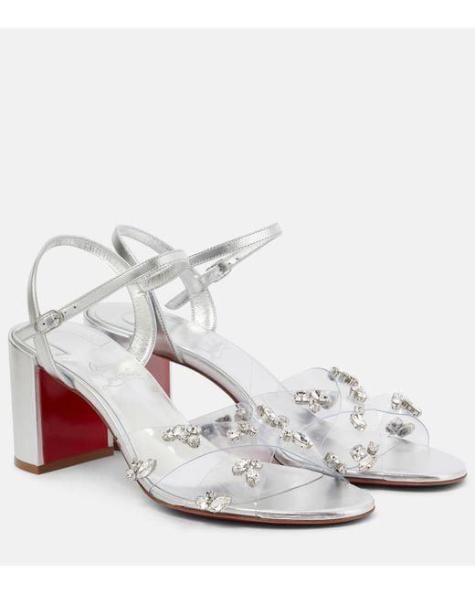 ルブタン Simple Queenie 25mm シルバーストラス レザーサンダル Just Queenie leather and PVC sandals in silver - Christian