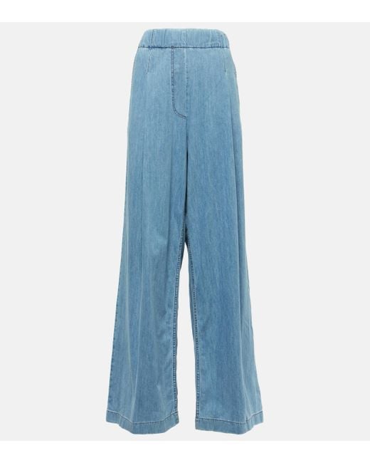 Dries Van Noten Blue High-rise Cotton Wide-leg Pants
