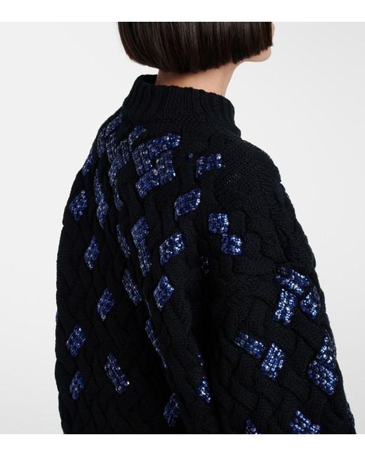 Dries Van Noten Blue Sequined Virgin Wool Sweater