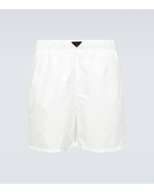 Prada White Re-nylon Logo Swim Trunks for men