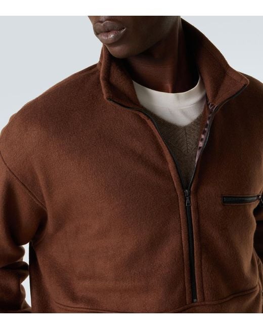 Auralee Brown Silk Fleece Half-Zip Sweater for men