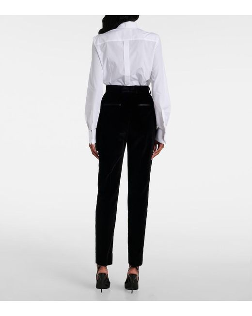Dolce & Gabbana Black High-Rise Cotton-Blend Velvet Tuxedo Pants