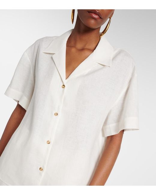 Asceno White Prague Linen Bowling Shirt