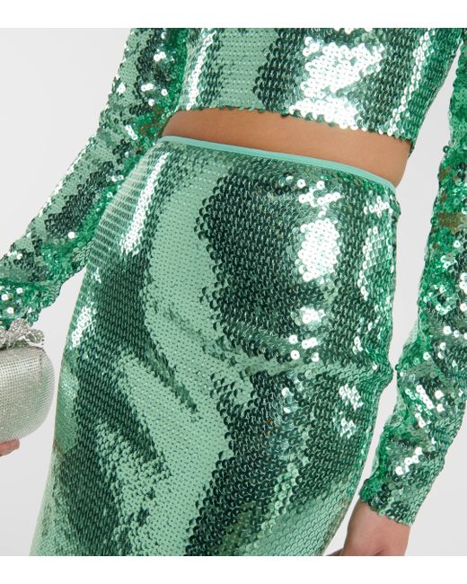 David Koma Green Sequined Midi Skirt