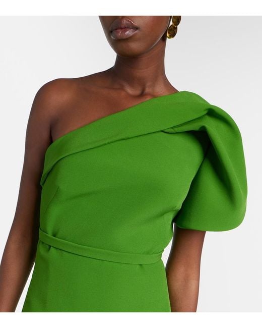 Safiyaa Green One-Shoulder Crepe Gown