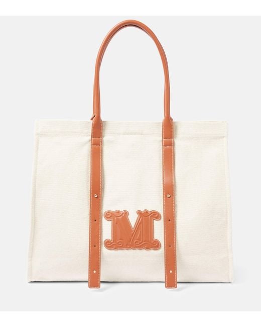 Max Mara Natural Brava Leather-trimmed Tote Bag