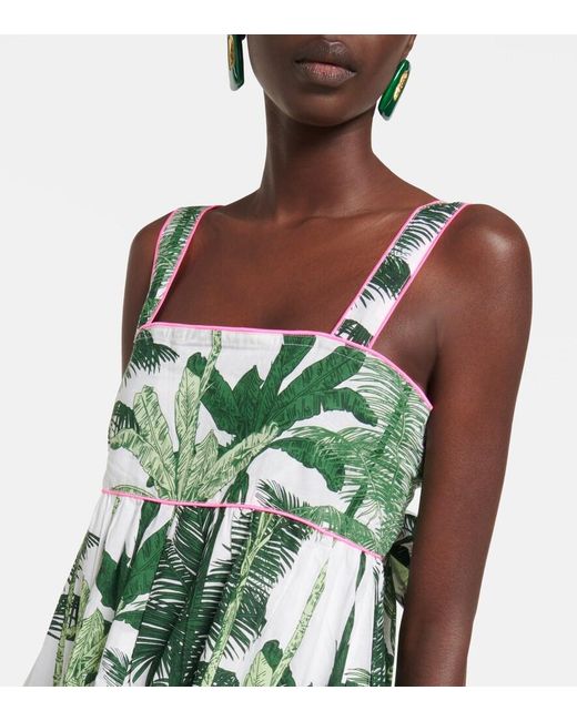 Juliet Dunn Green Printed Cotton Midi Dress