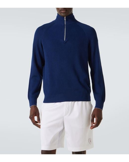 Brunello Cucinelli Pullover Aus Rippstrick in Blue für Herren